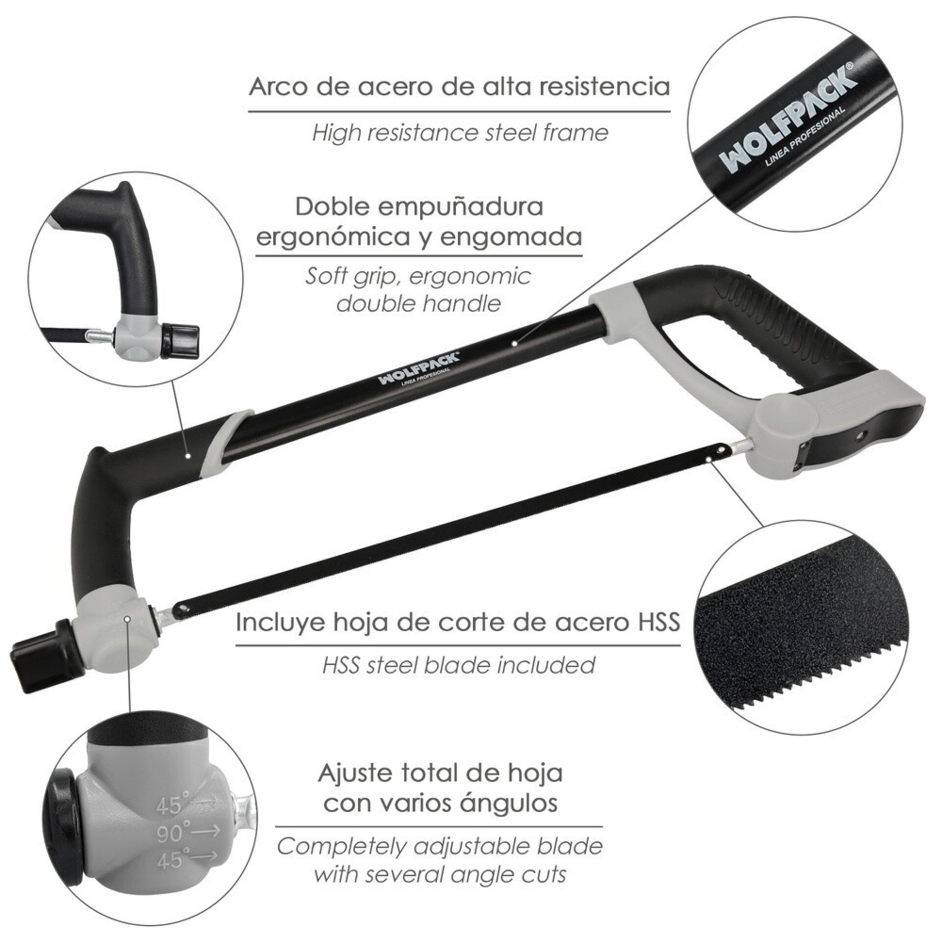 Arco Sierra Acero Con Doble Empuñadura Engomada - 3
