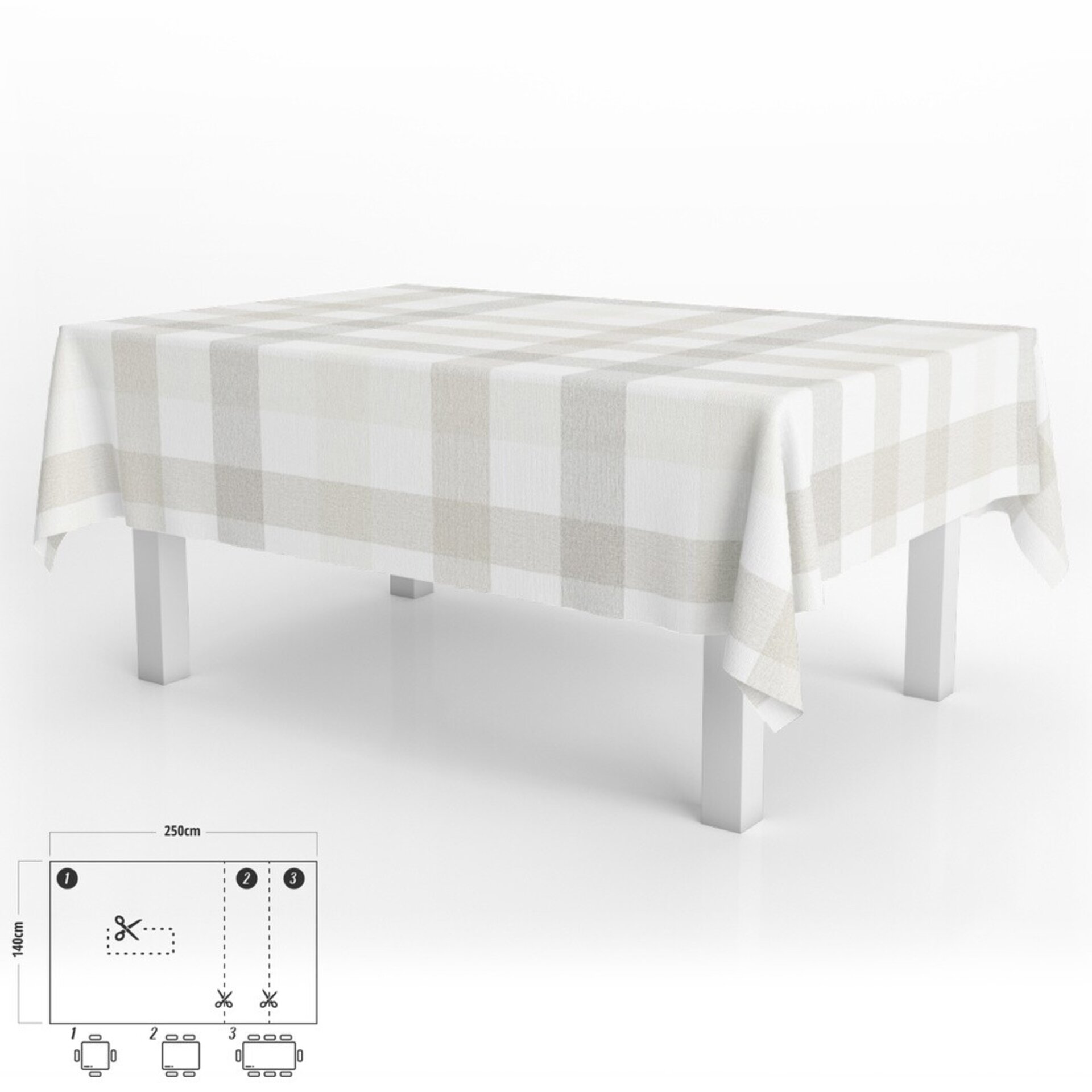 Mantel Antimanchas Hule Rectangular 140 x 250 cm. Cuadros Beige - 2