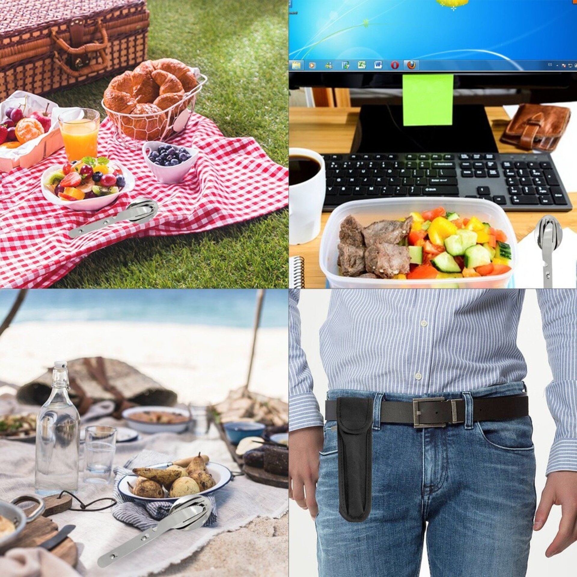 Cubiertos Camping Acero Inoxidable 3 Piezas Con Funda Nylon - 3