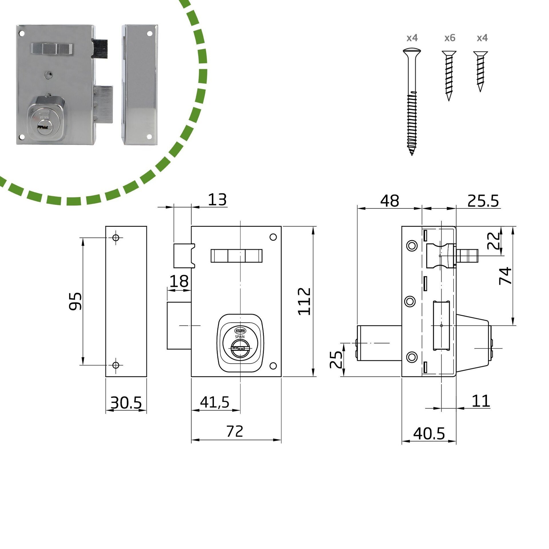 Cerradura de sobreponer para puertas de madera - 4