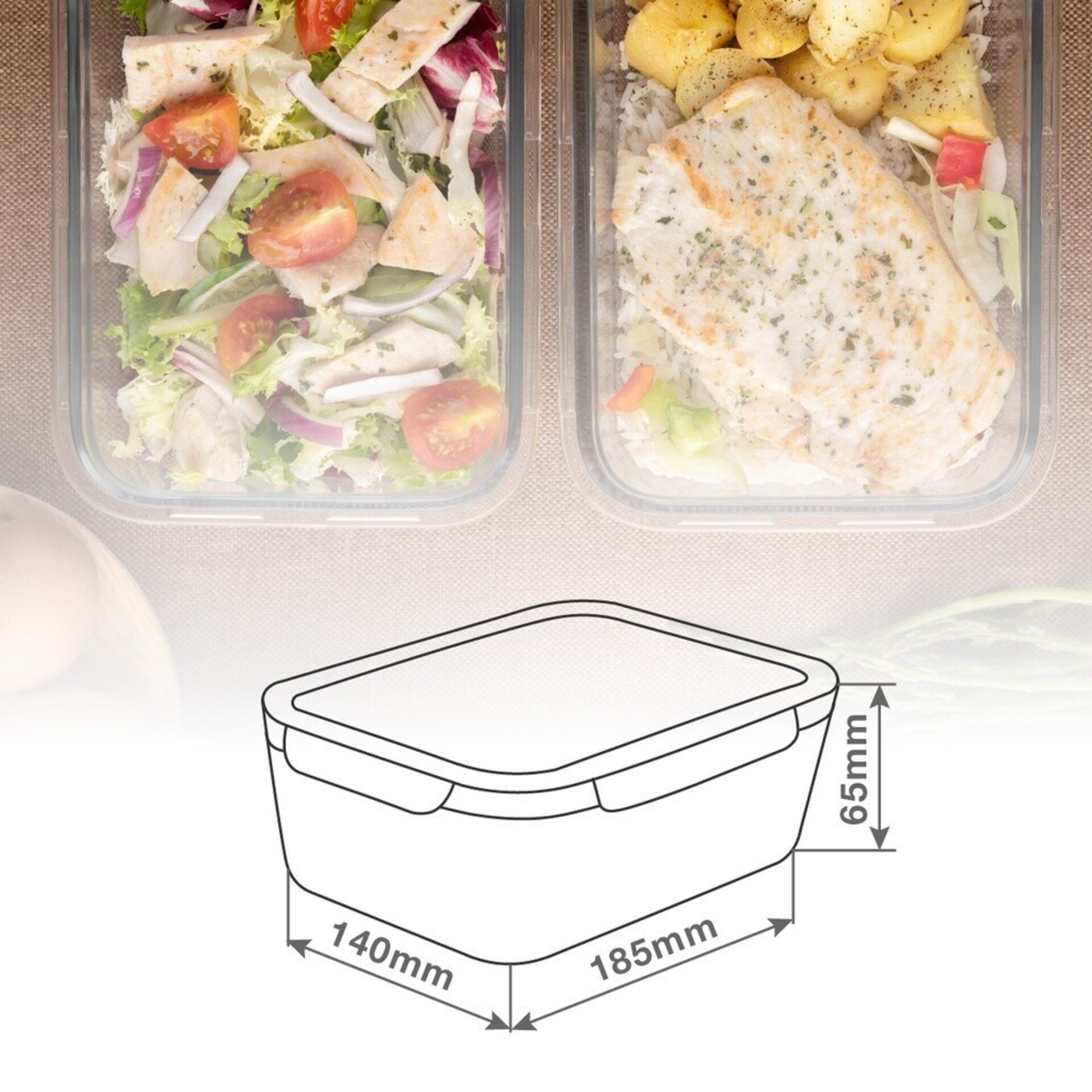 Taper hermético rectangular de cristal 900ml - 3