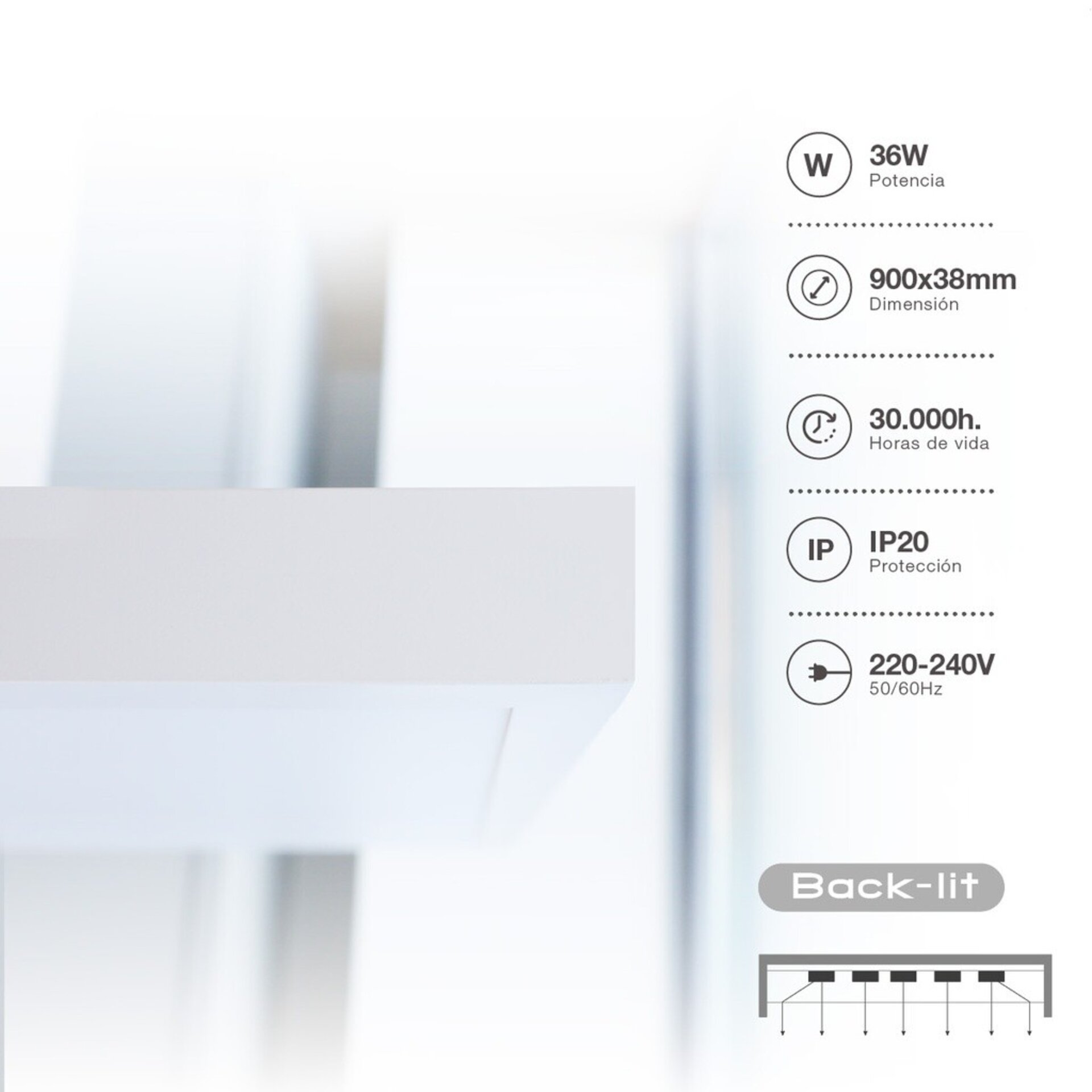 Panel superficie LED rectangular 36W 6000K - 3