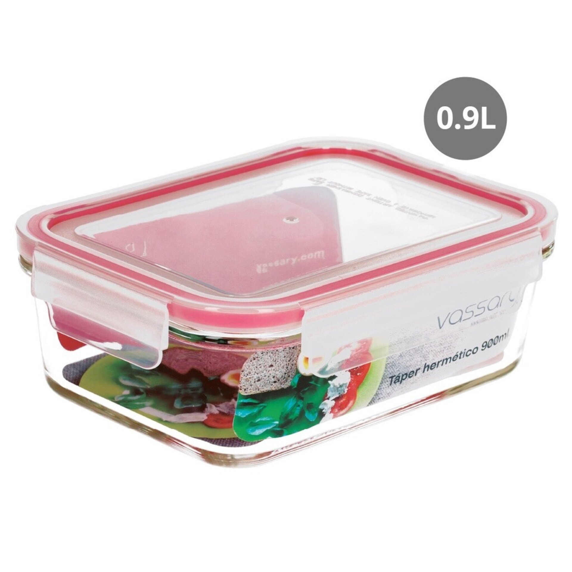 Taper hermético rectangular de cristal 900ml - 1