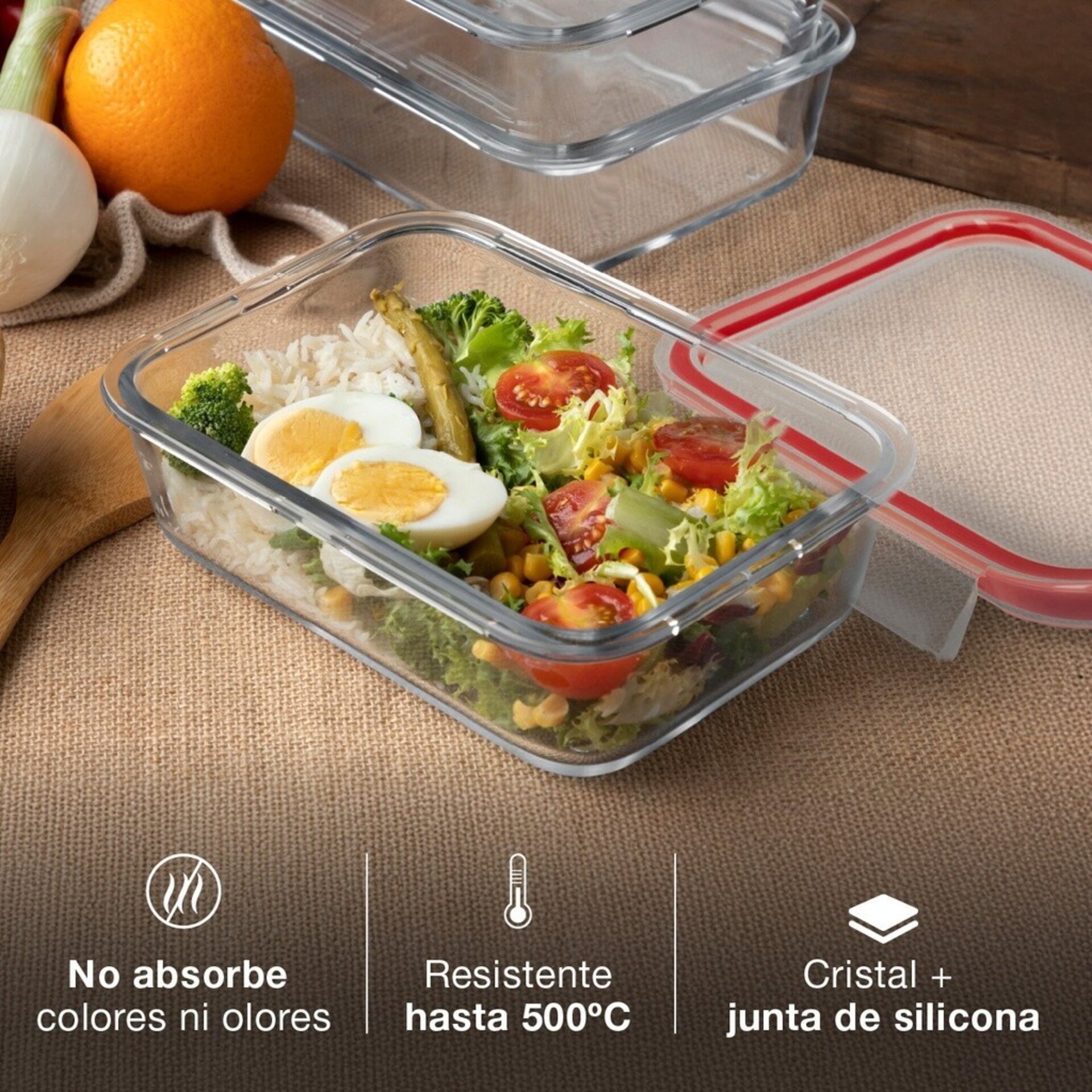 Táper hermético rectangular de cristal 1600ml - 4