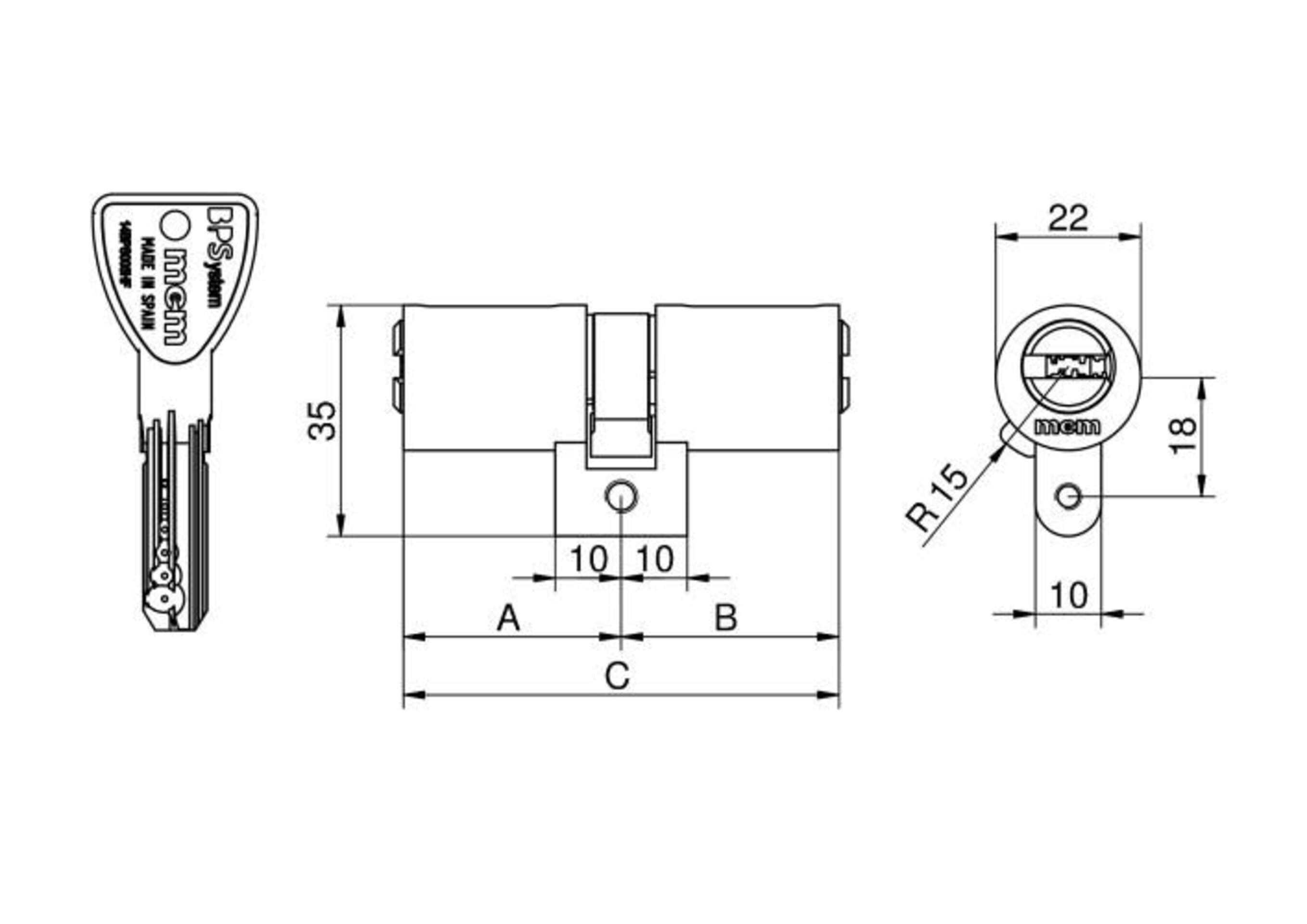 Cilindro de seguridad de perfil suizo 33-33 latón - 2