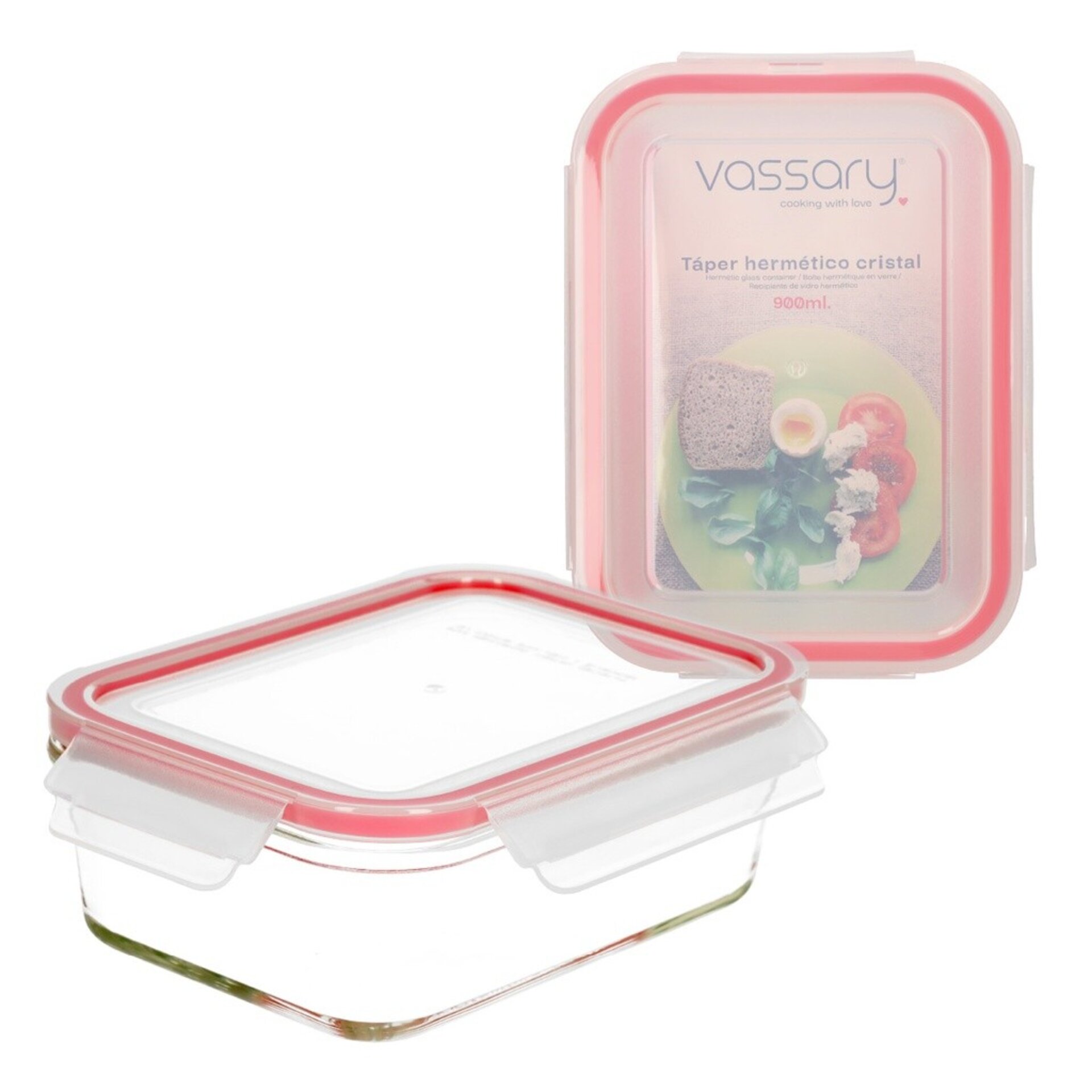 Táper hermético rectangular de cristal 1600ml - 2