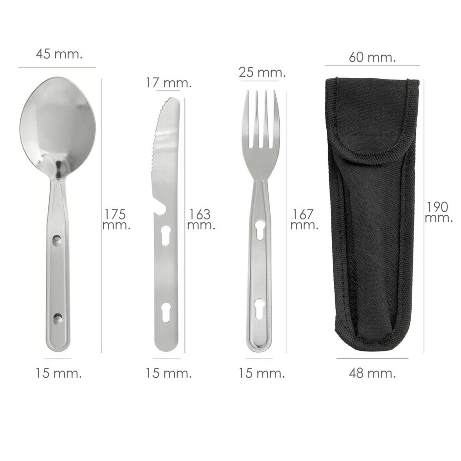 Cubiertos Camping Acero Inoxidable 3 Piezas Con Funda Nylon - 2