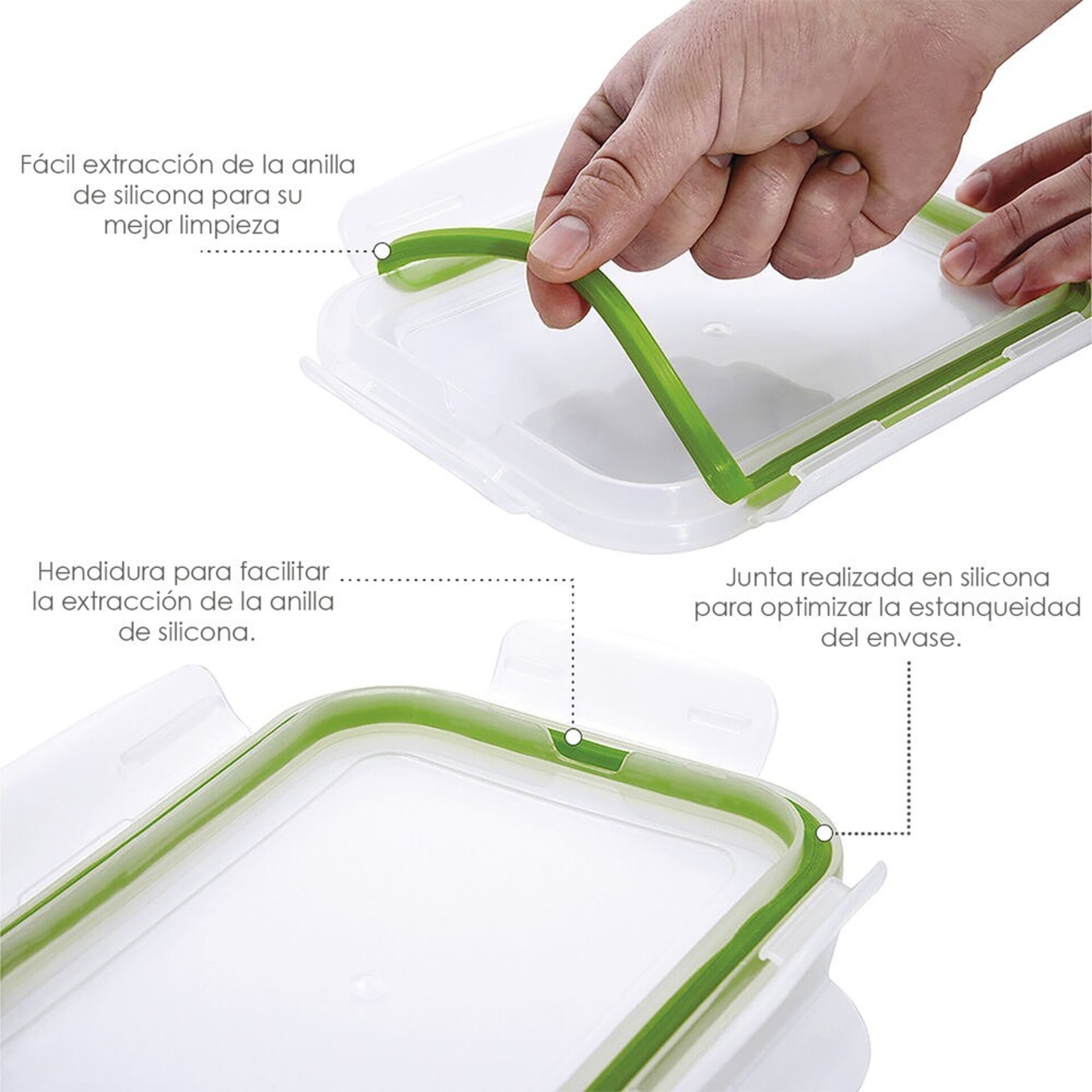 Taper hermético rectangular de cristal 850ml - 4