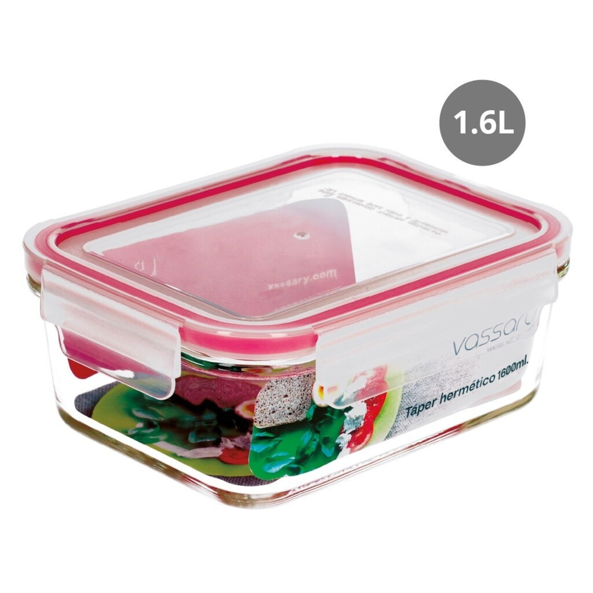 Táper hermético rectangular de cristal 1600ml - 1