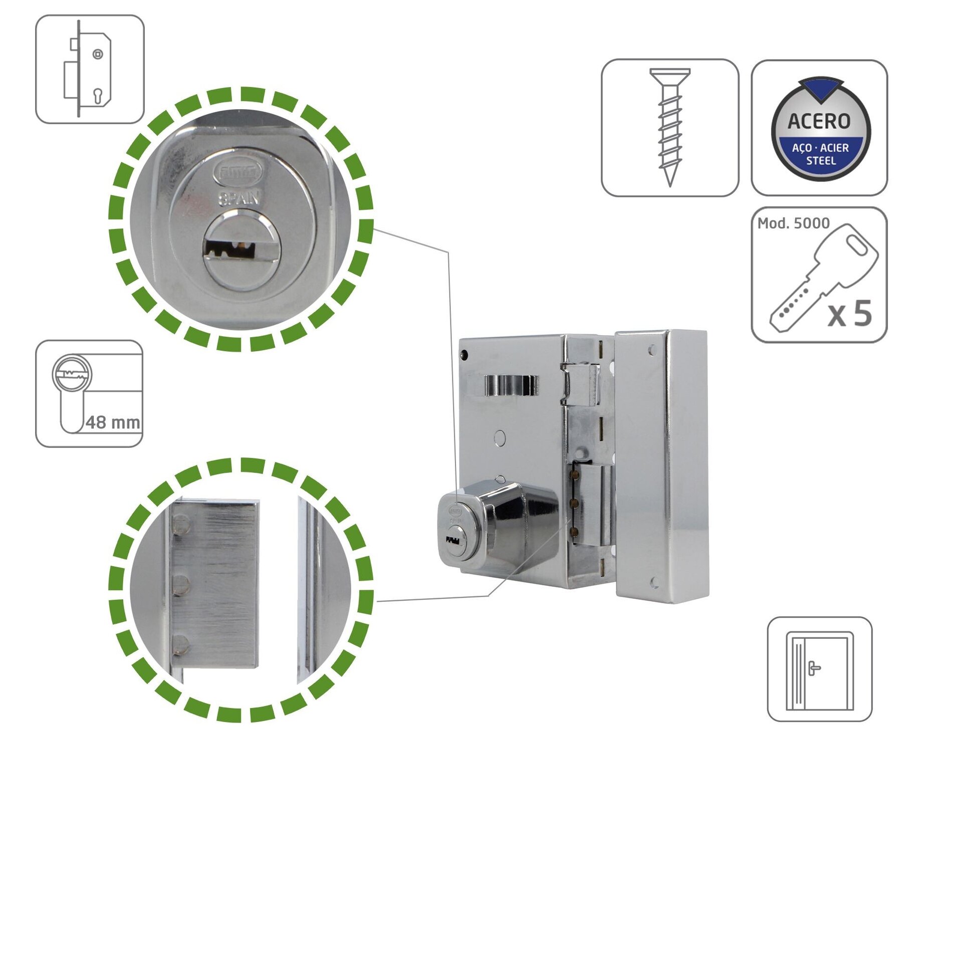 Cerradura de sobreponer para puertas de madera - 5